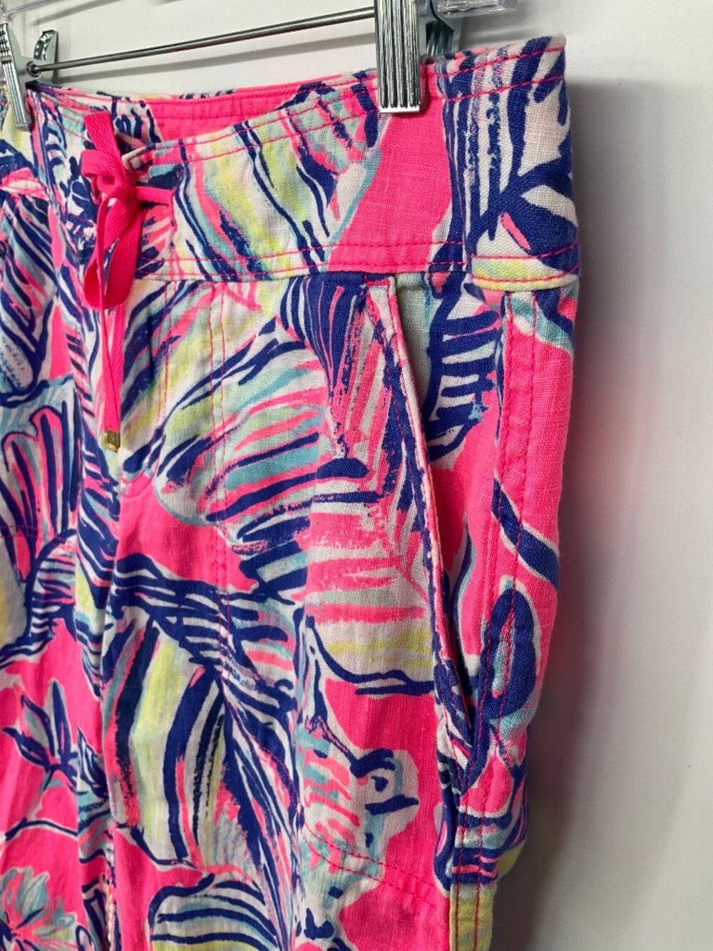 Lilly Pulitzer Galley Pants size 4 Tiki Pink Cabana Crazed 100%‎ Linen Wide Leg - Picture 4 of 9
